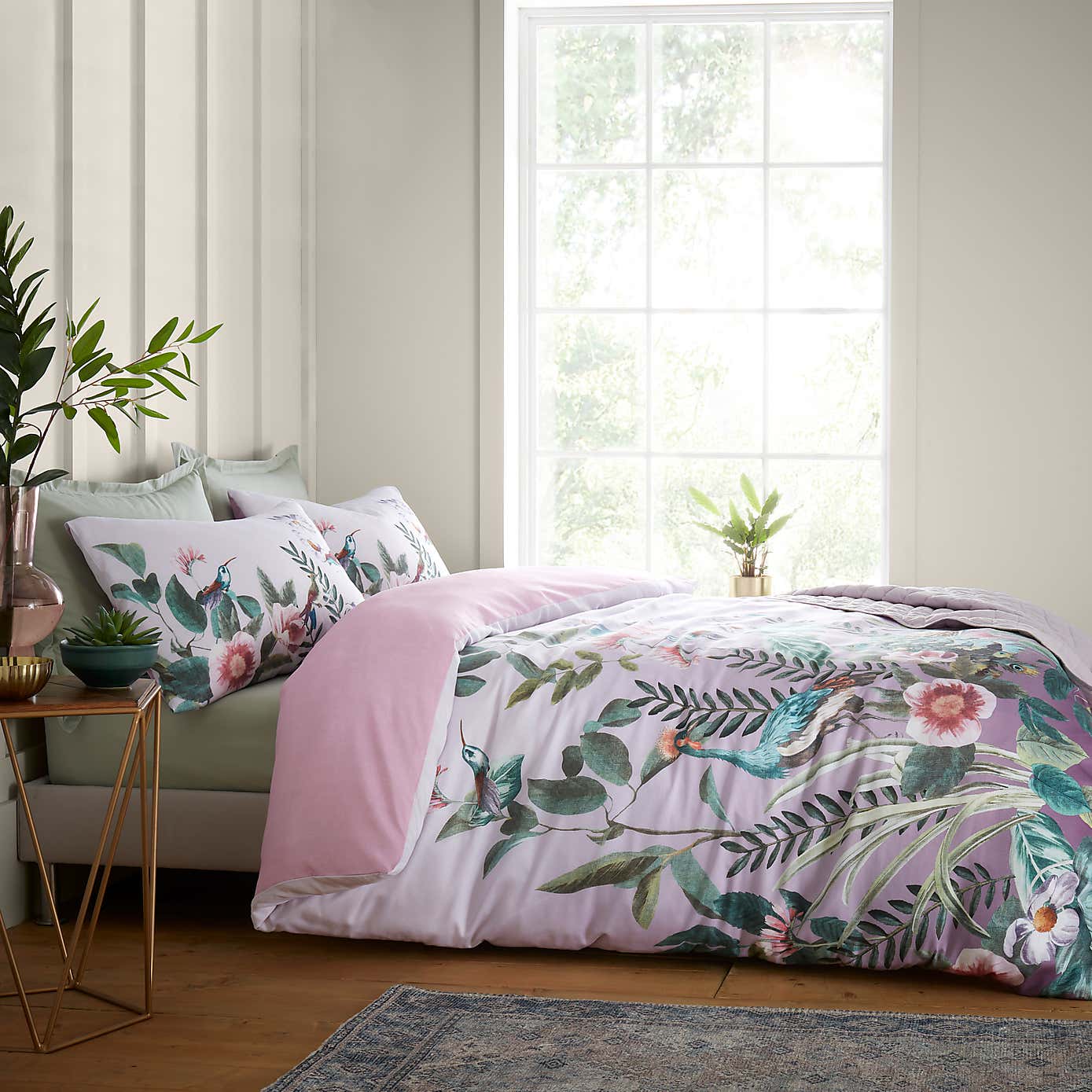 Peacock Gardenia Grey 100% Cotton Duvet Cover and Pillowcase Set