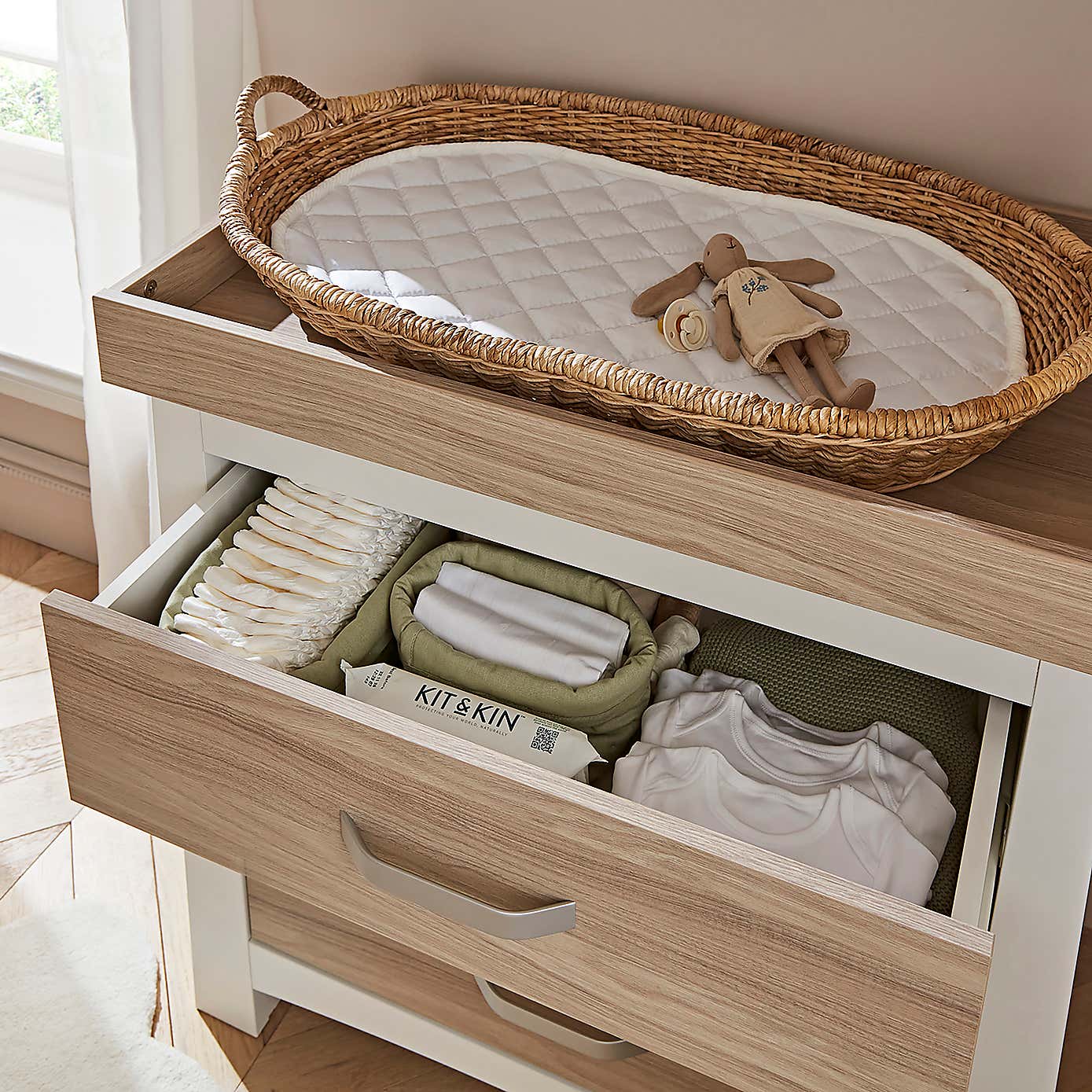 CuddleCo Ada 3 Drawer Chest & Changing Unit, White Ash