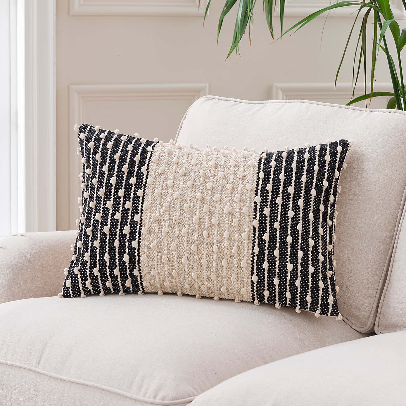 Jersey Bobble Banded Rectangle Cushion
