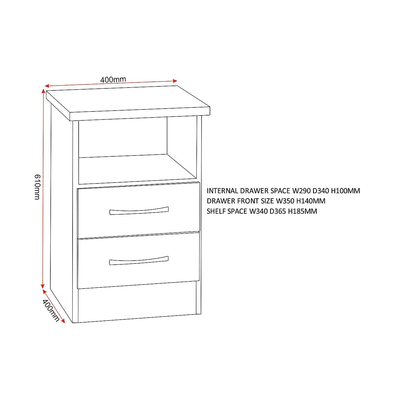 Nevada 2 Drawer Bedside Table