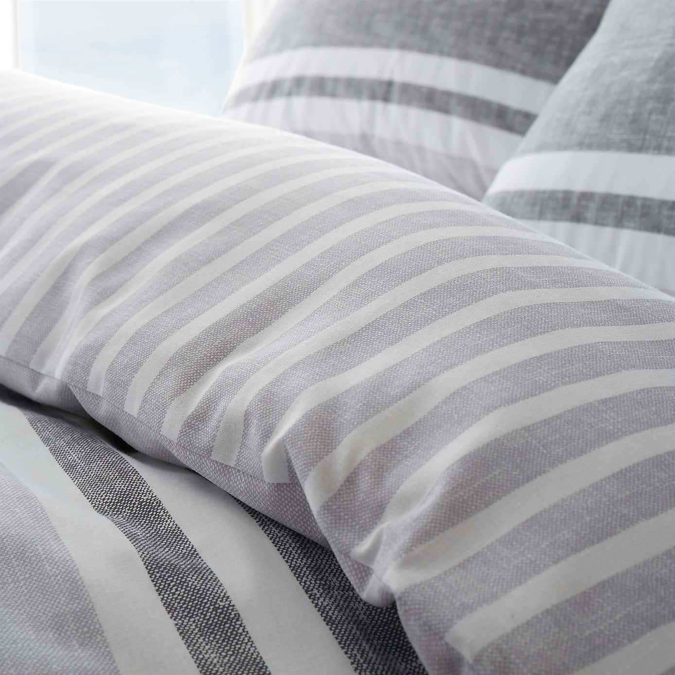 Catherine Lansfield Textured Banded Stripe Reversible Duvet Cover & Pillowcase Set