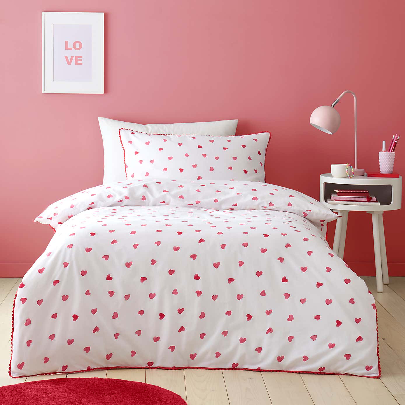 Red Hearts 100% Cotton Duvet Cover and Pillowcase Set