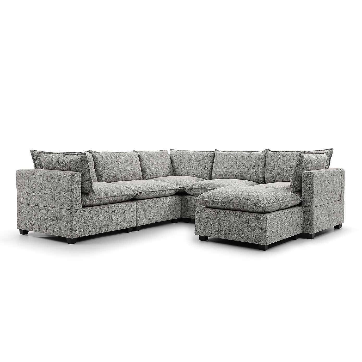 Moda Corner Modular Sofa with Chaise, Light Grey Boucle