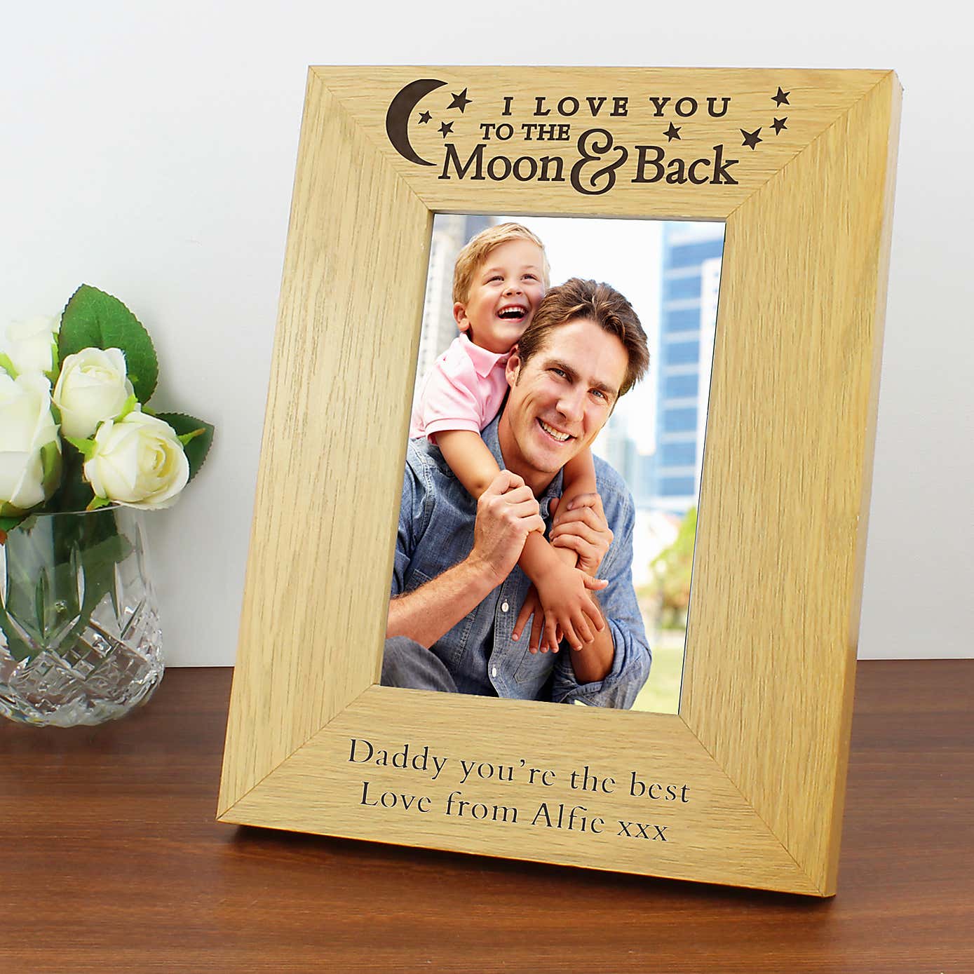 Personalised To the Moon and Back Oak Effect Portrait Photo Frame