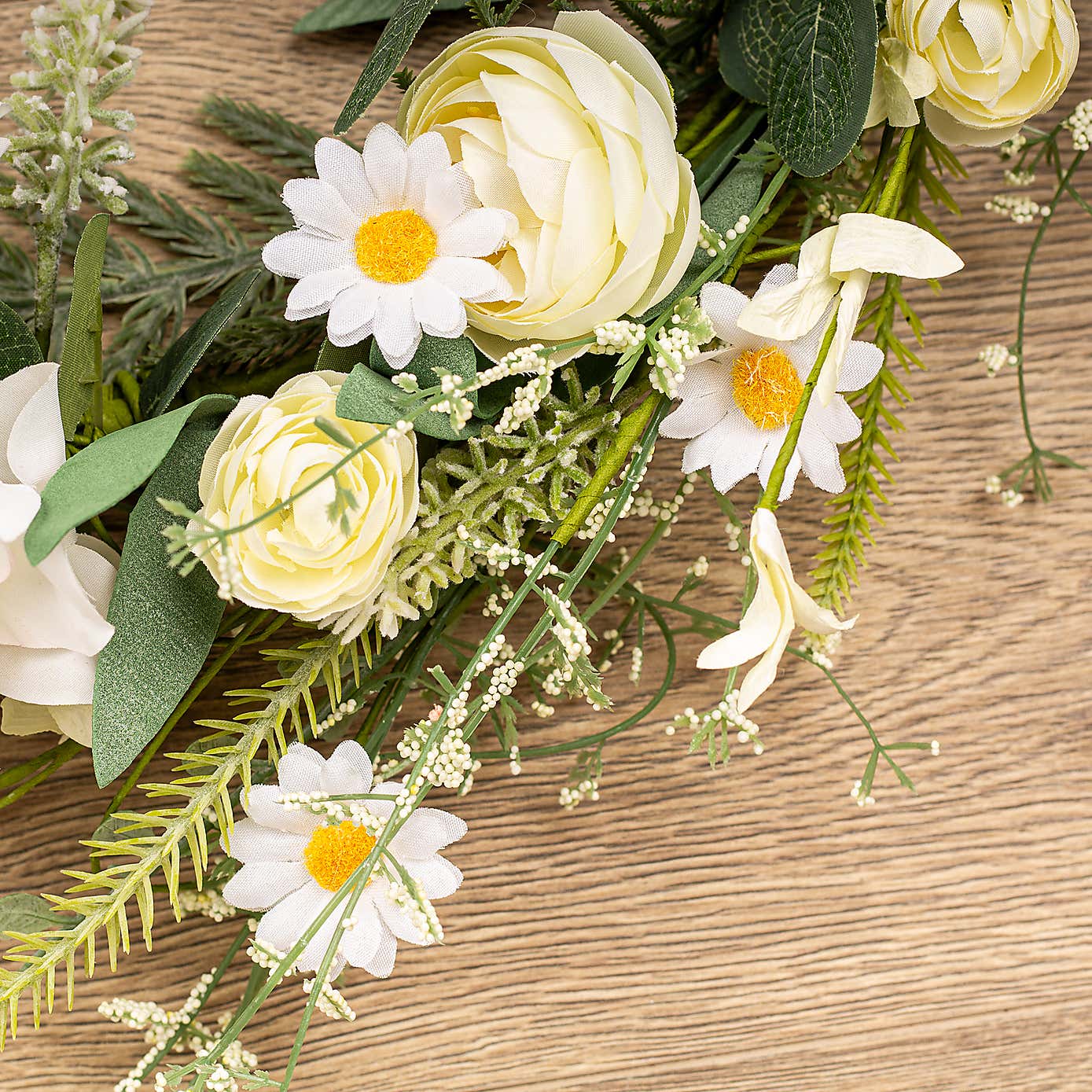 Artificial White Spring Florals Classic Wreath