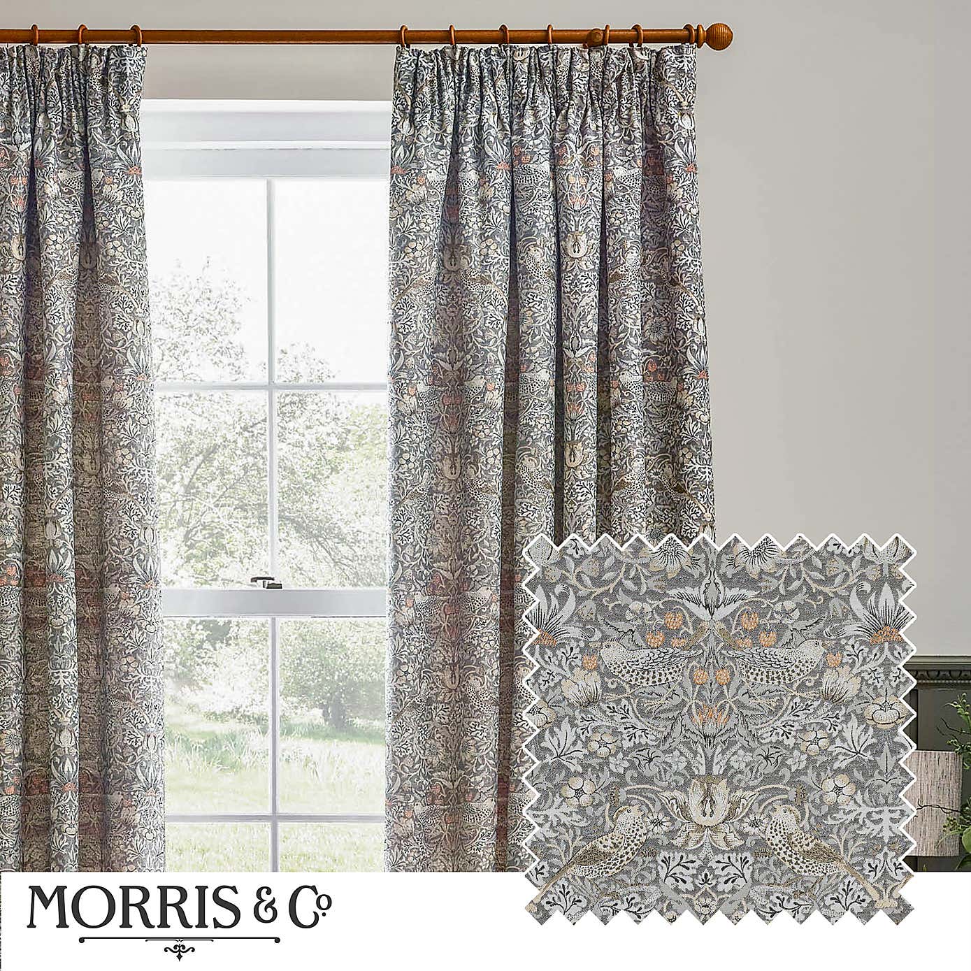 Morris & Co. Strawberry Thief Jacquard Pencil Pleat Curtains
