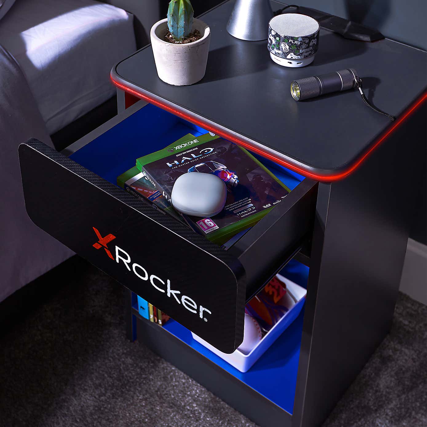 X Rocker Carbon Tek Bedside Table with Wireless charging