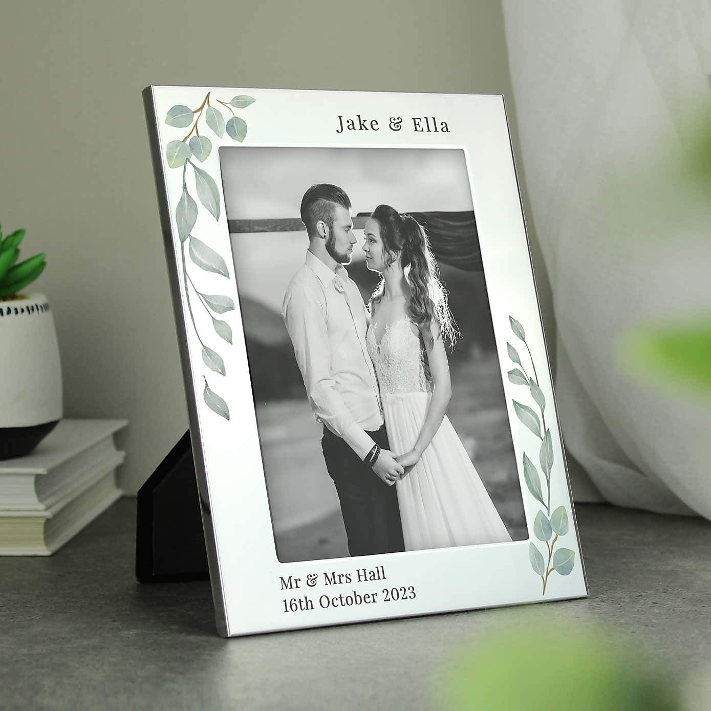 Personalised Botanical Silver Portrait Photo Frame