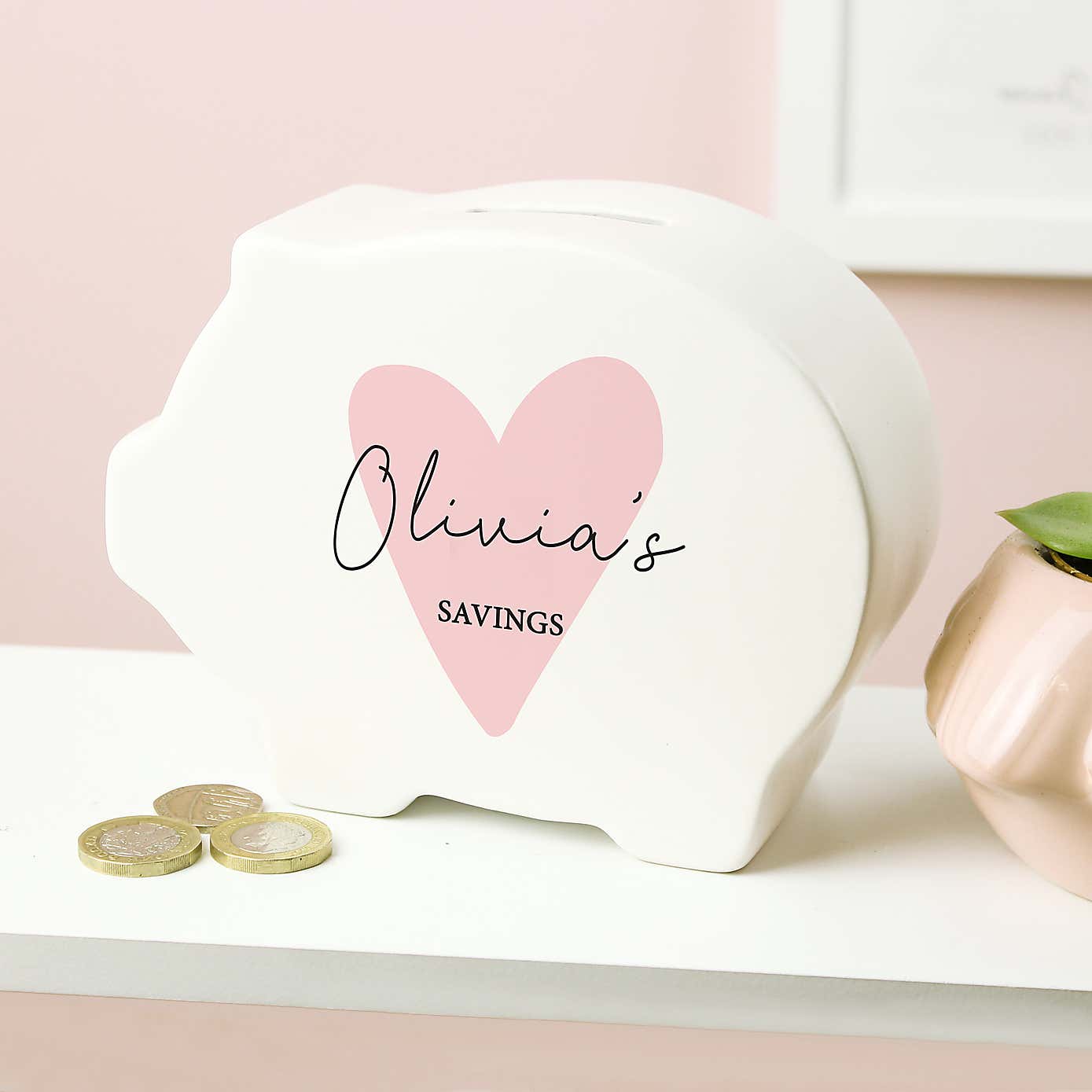 Personalised Heart Piggy Bank Pink
