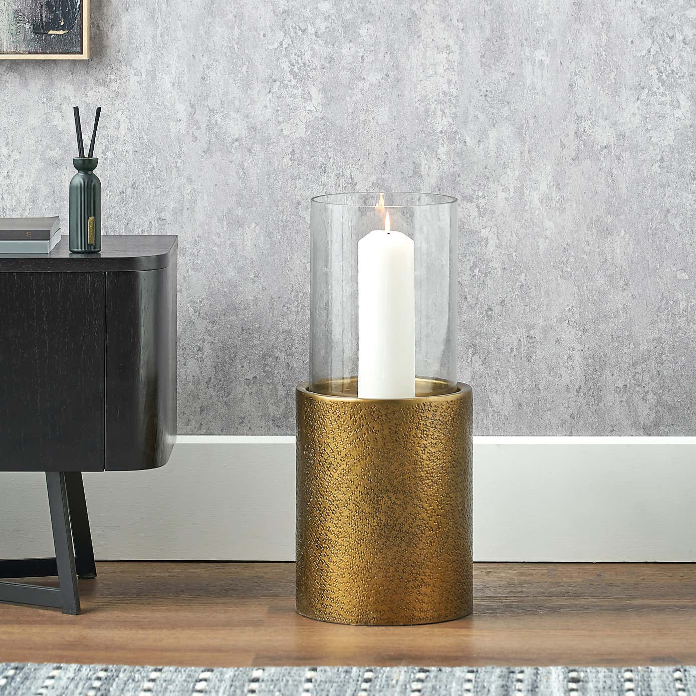 Metal & Glass Pedestal Hurricane Candle Holder