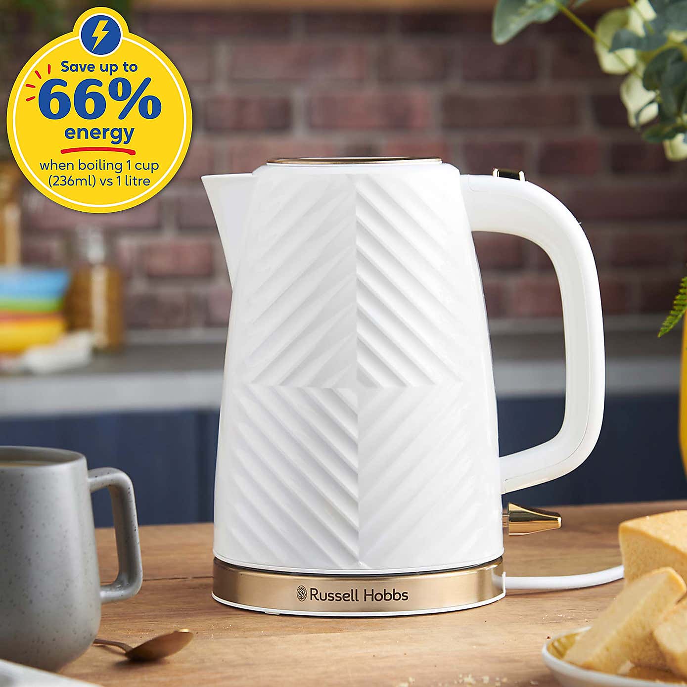 Russell Hobbs Groove White Kettle & 2 Slice Toaster