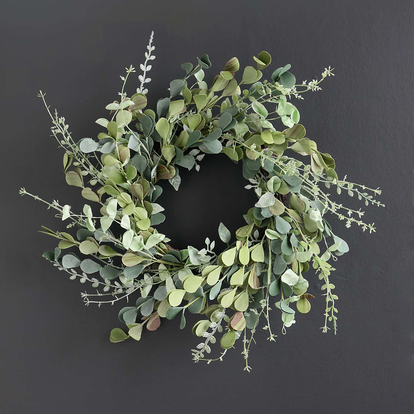 Artificial Mixed Green & Eucalyptus Wreath on Rattan Base