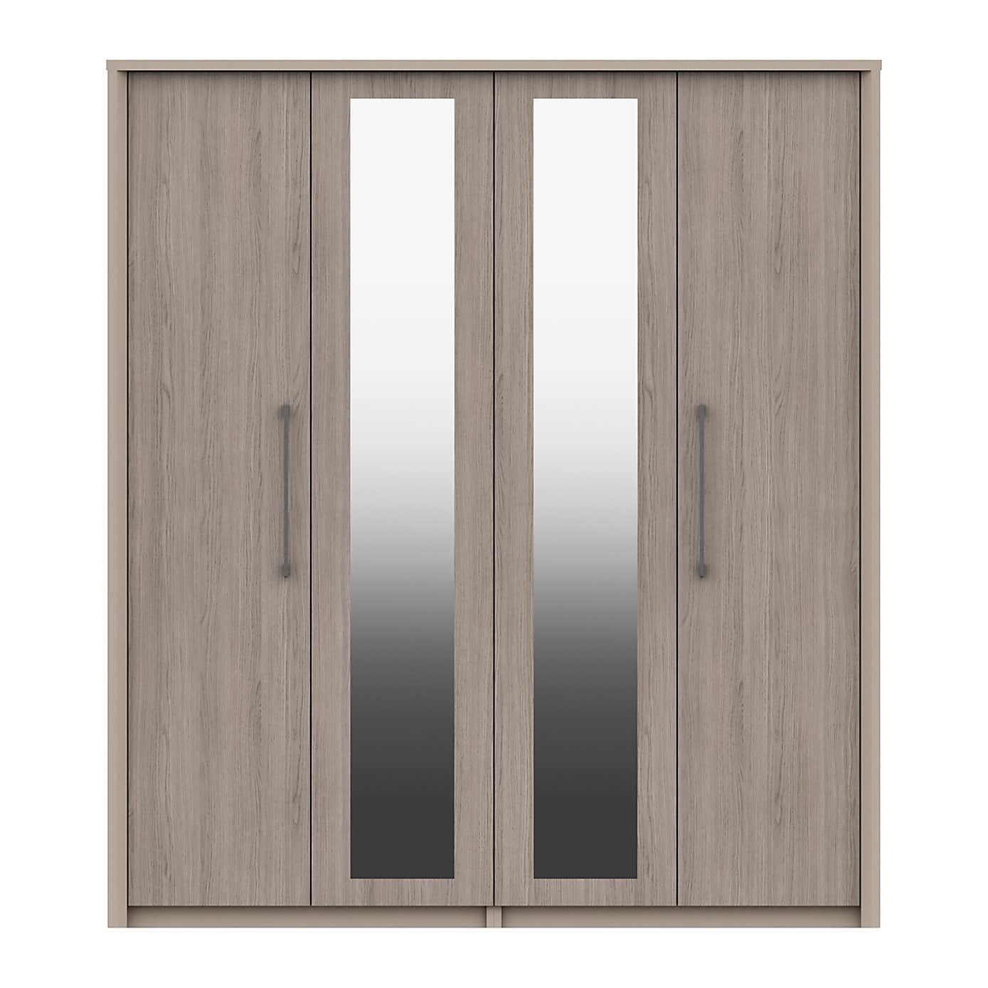 Dolan Grey Oak Effect 4 Door Mirrored Wardrobe
