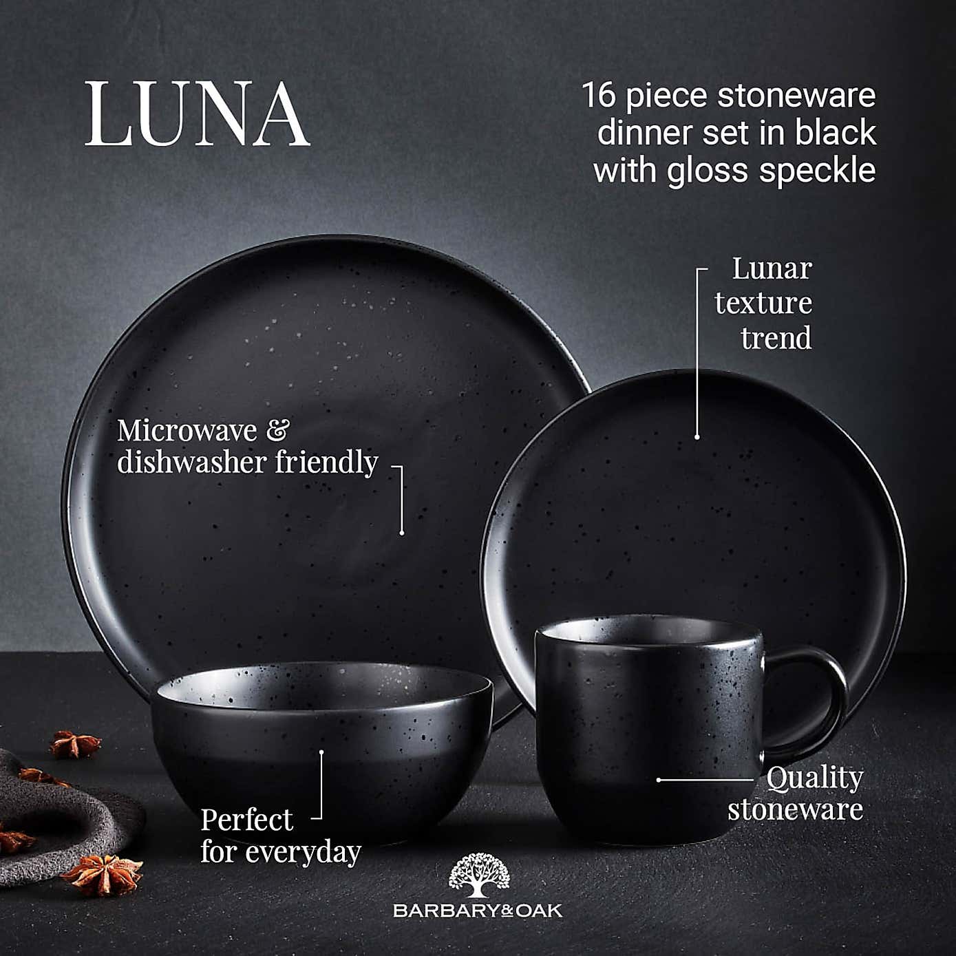Barbary & Oak Luna Stoneware 16 Piece Dinner Set