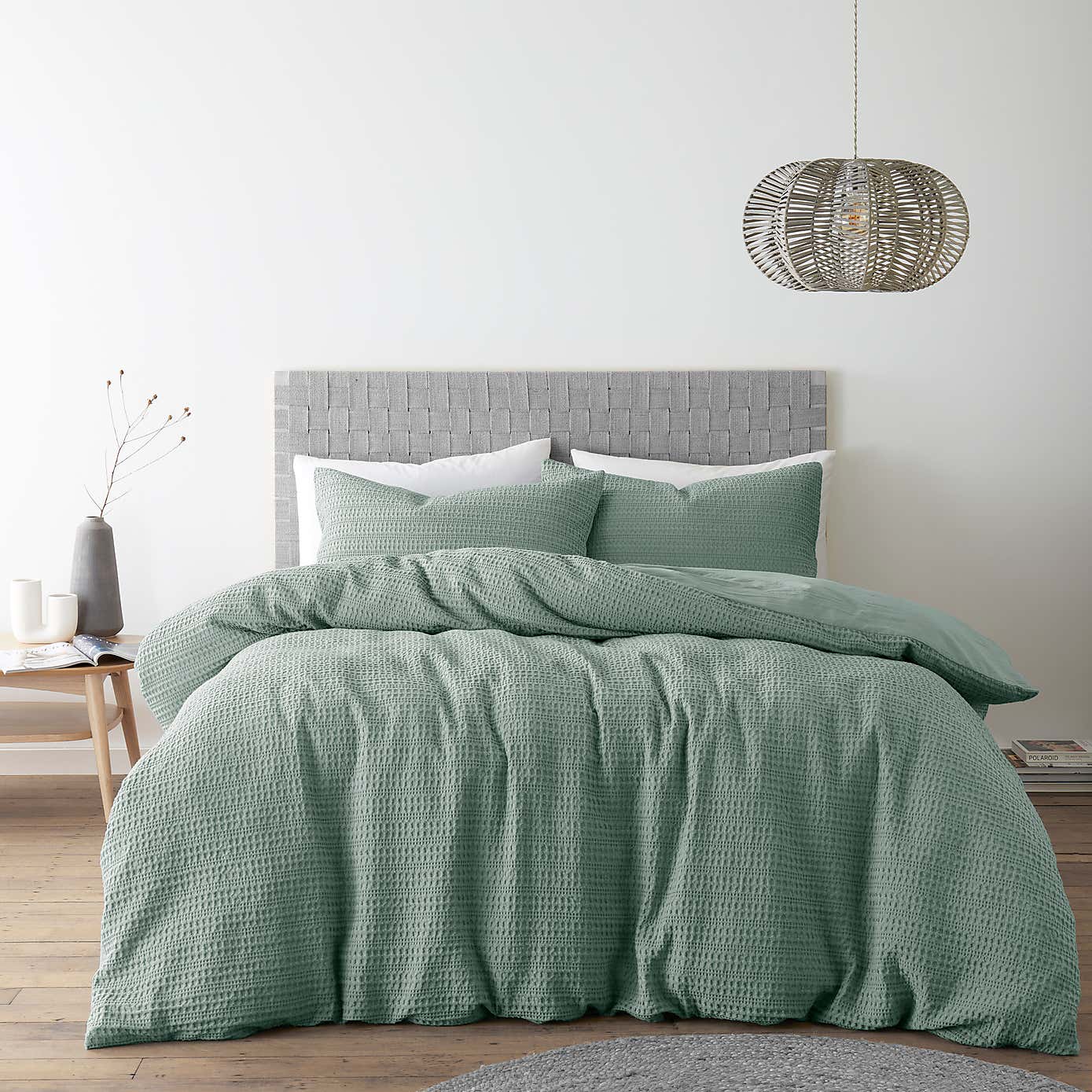 Amberley Waffle Cotton Silver Duvet Cover and Pillowcase Set