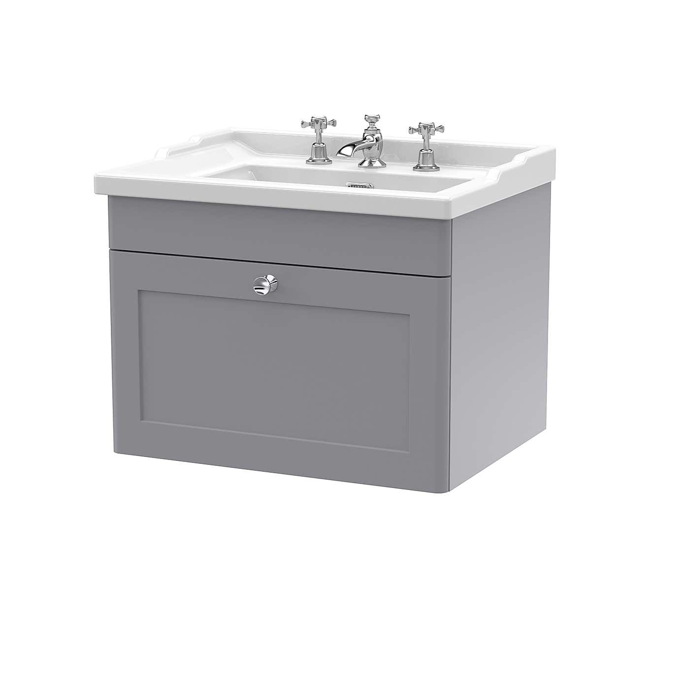 Classique Wall Mounted 1 Drawer Vanity Unit with Ceramic Basin
