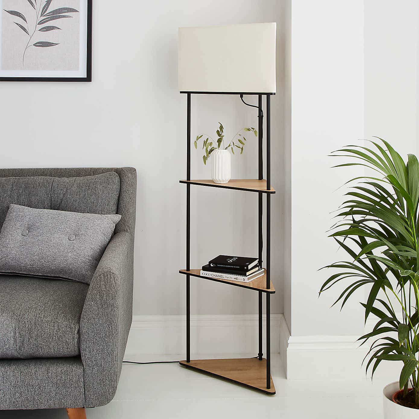 Element Sunds Corner Shelved Floor Lamp Light Wood