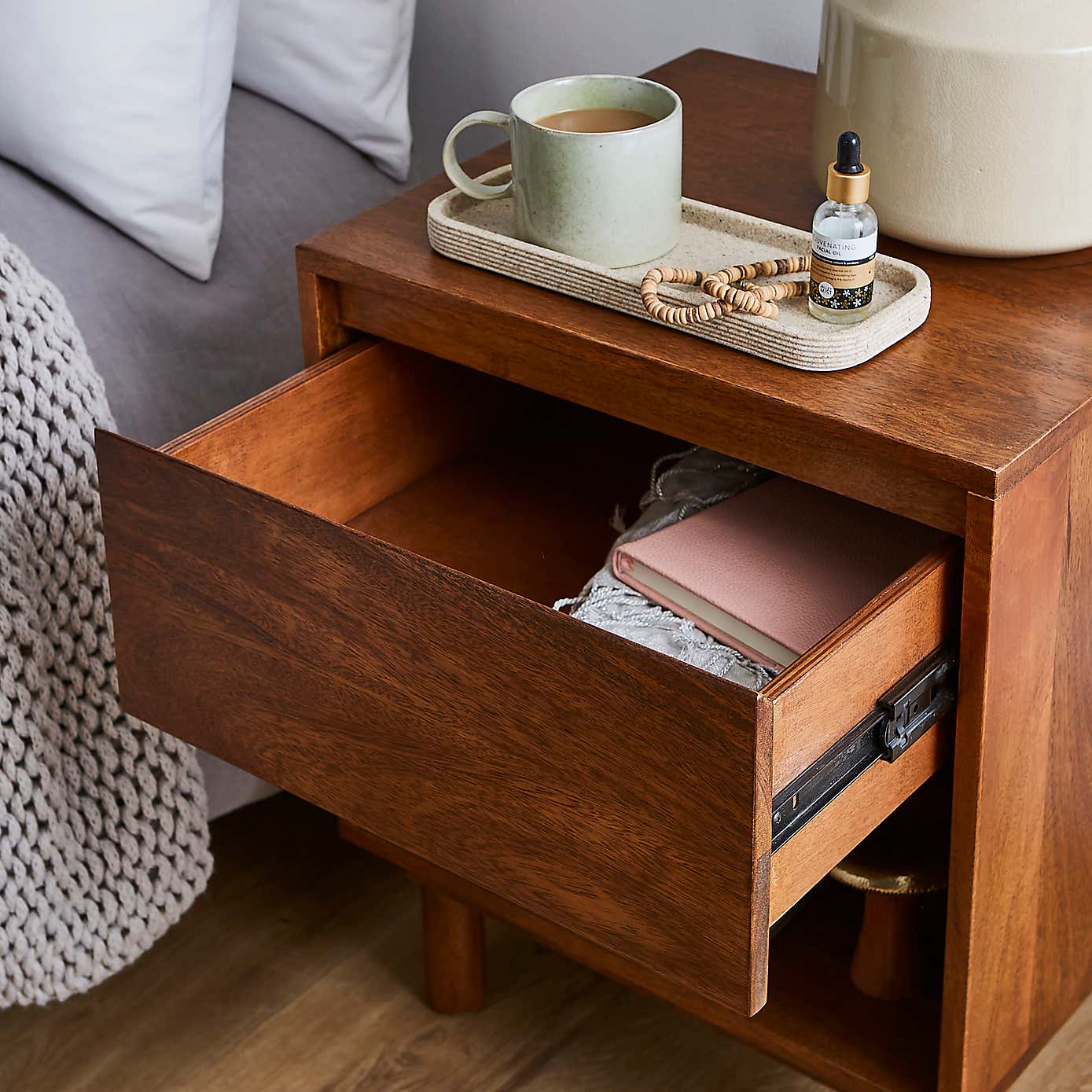 Brannock 1 Drawer Bedside Table, Mid Stained Mango Wood