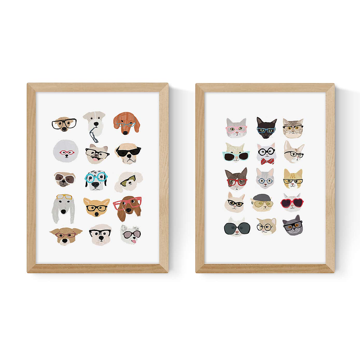East End Prints Set of 2 Cats and Dogs in Glasses Prints