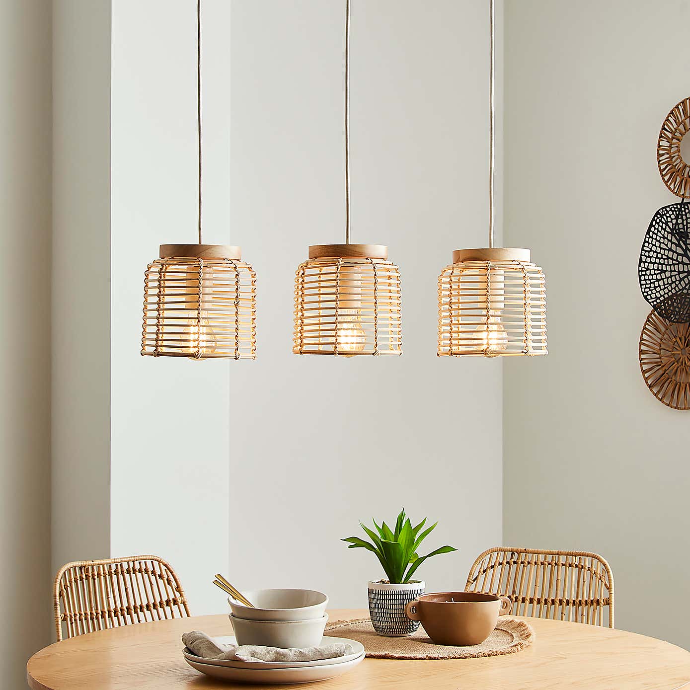 Emil Rattan 3 Light Diner Ceiling Light