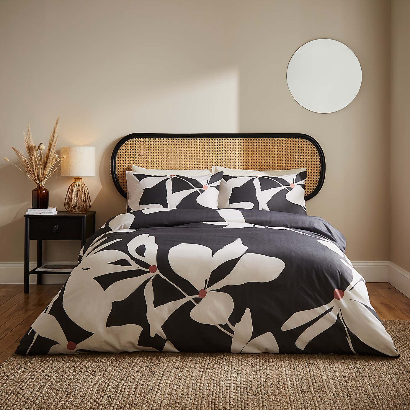 Leila Floral Charcoal Duvet Cover and Pillowcase Set