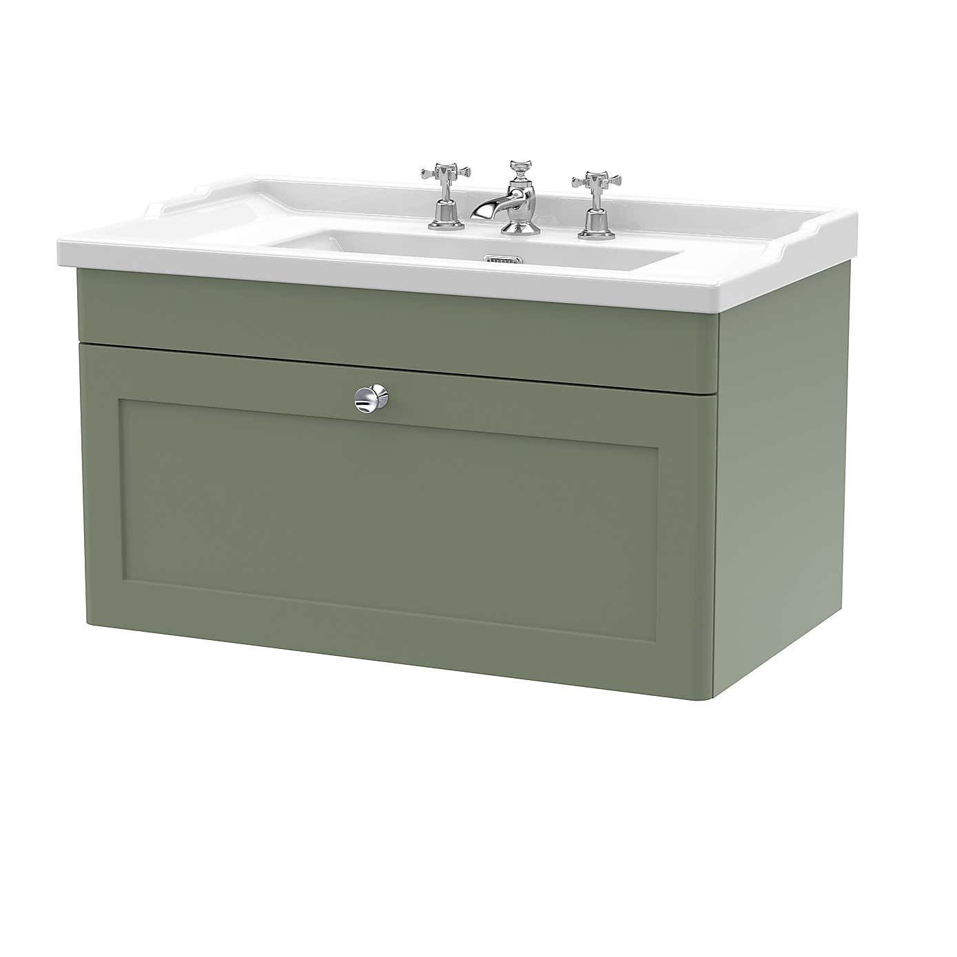 Classique Wall Mounted 1 Drawer Vanity Unit with Ceramic Basin