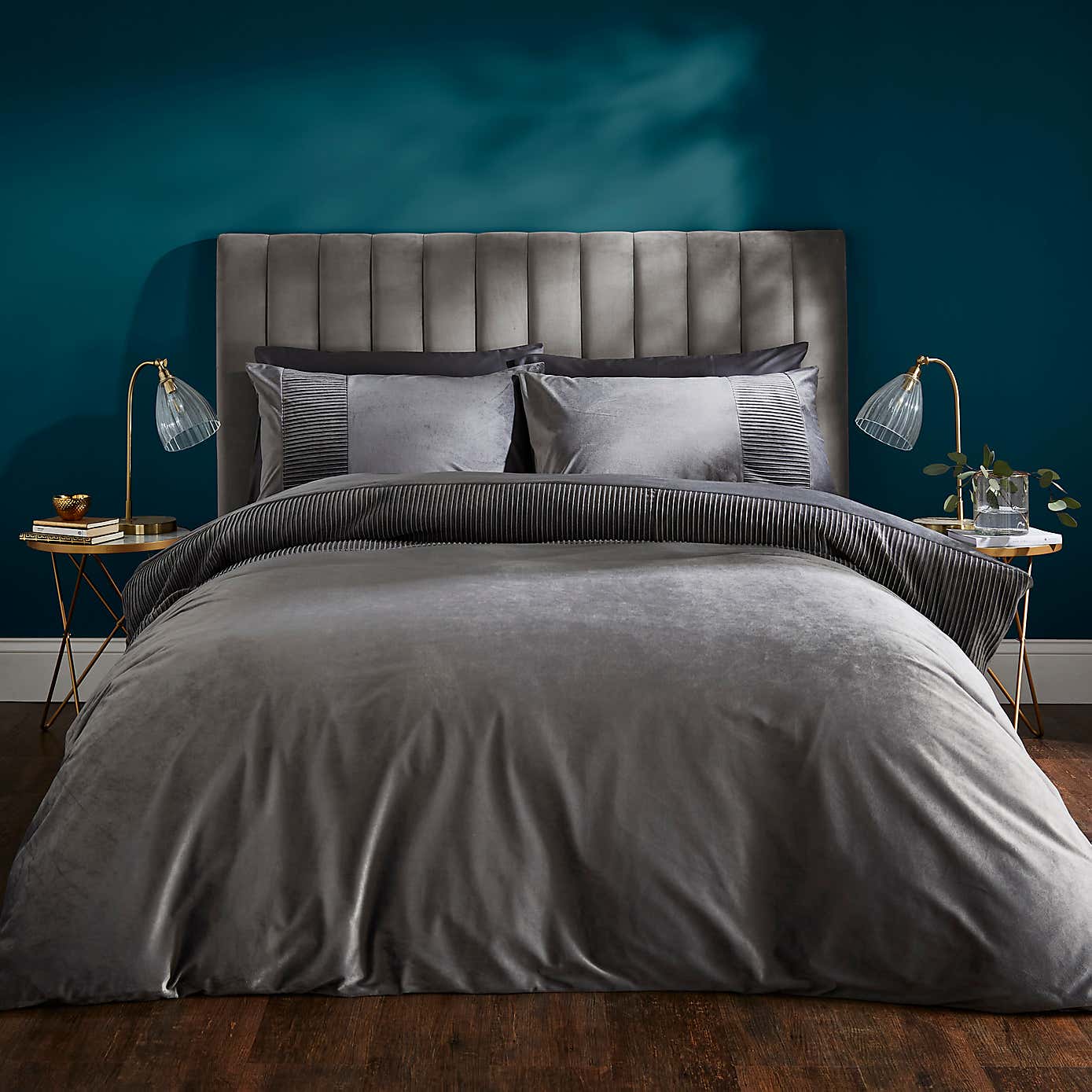 Liliana Pleated Velvet Duvet Cover and Pillowcase Set