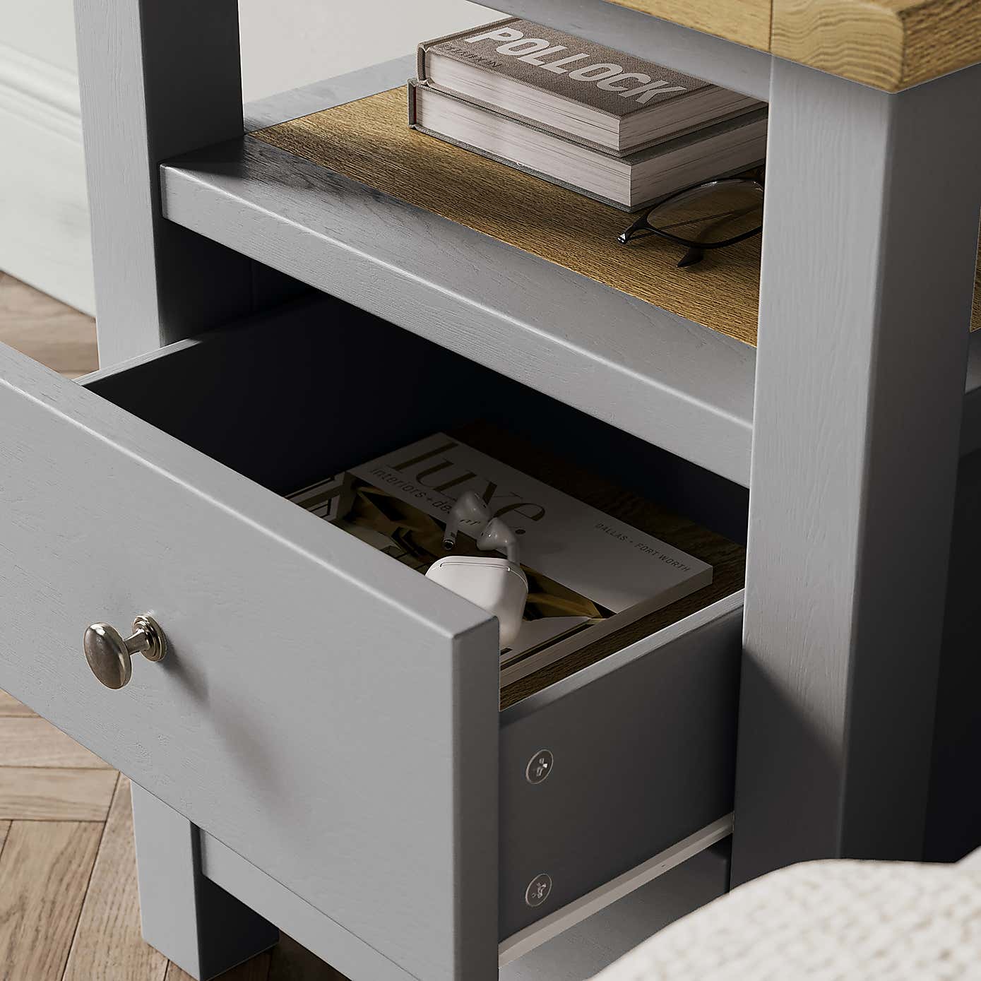 Olney 2 Drawer Bedside Stone