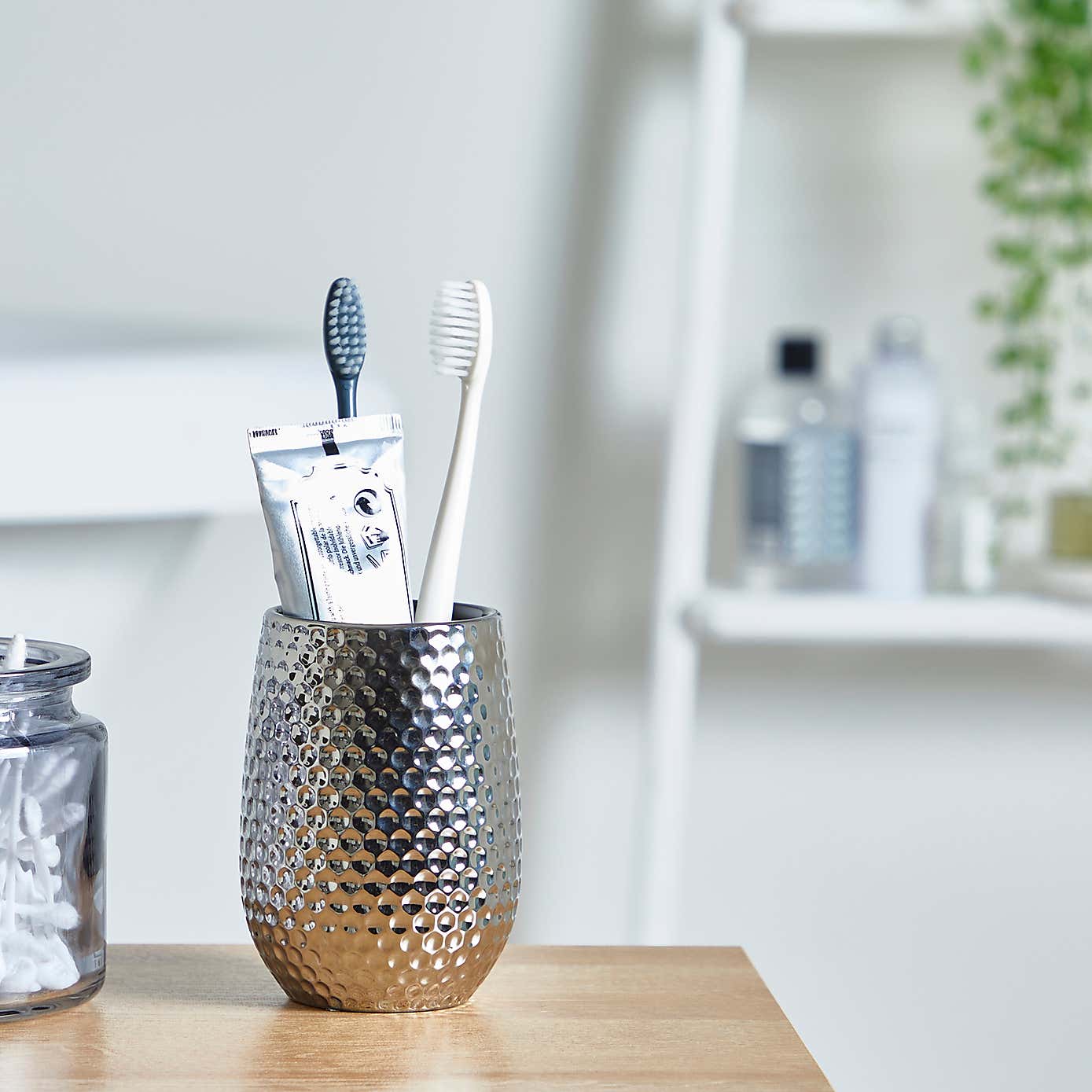 Silver Hammered Effect Bathroom Accessories Set