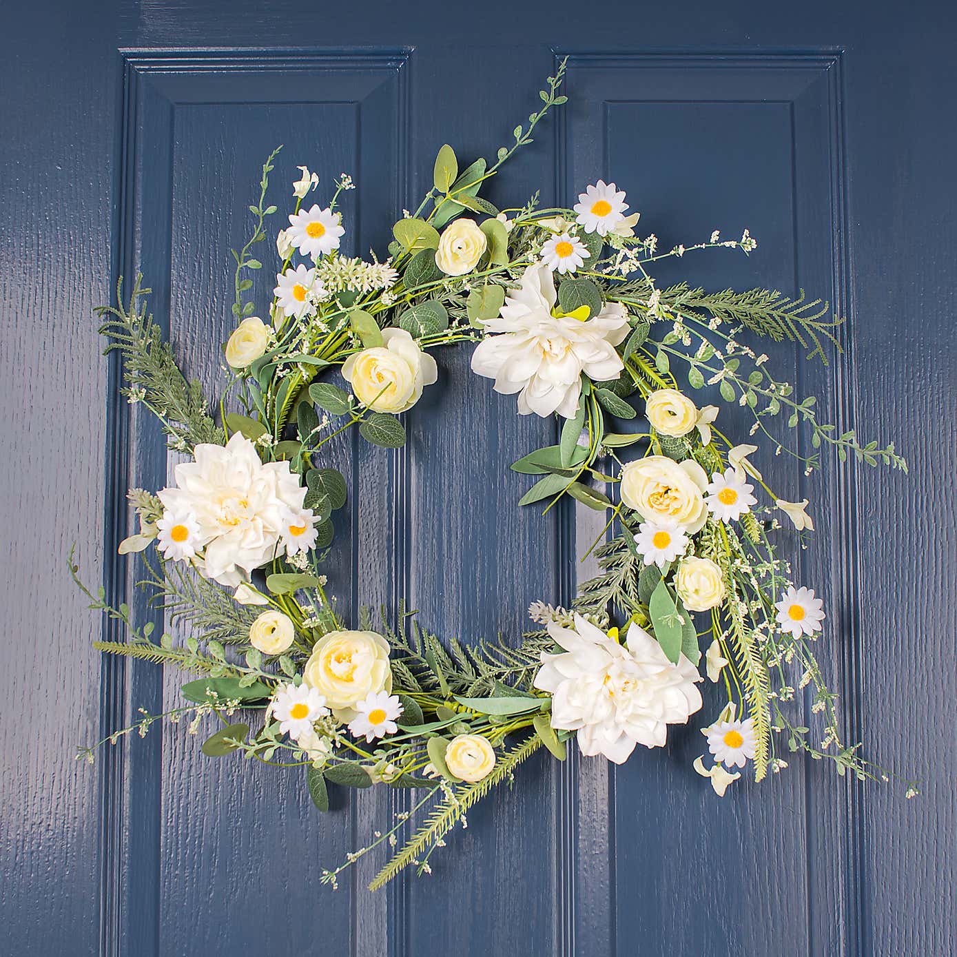 Artificial White Spring Florals Classic Wreath