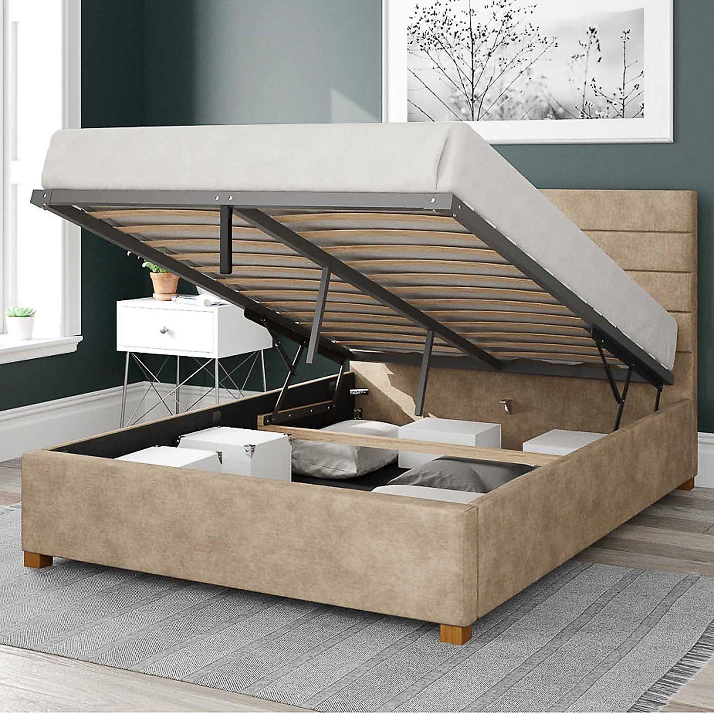 Kelly Kimyo Linen Ottoman Bed Frame