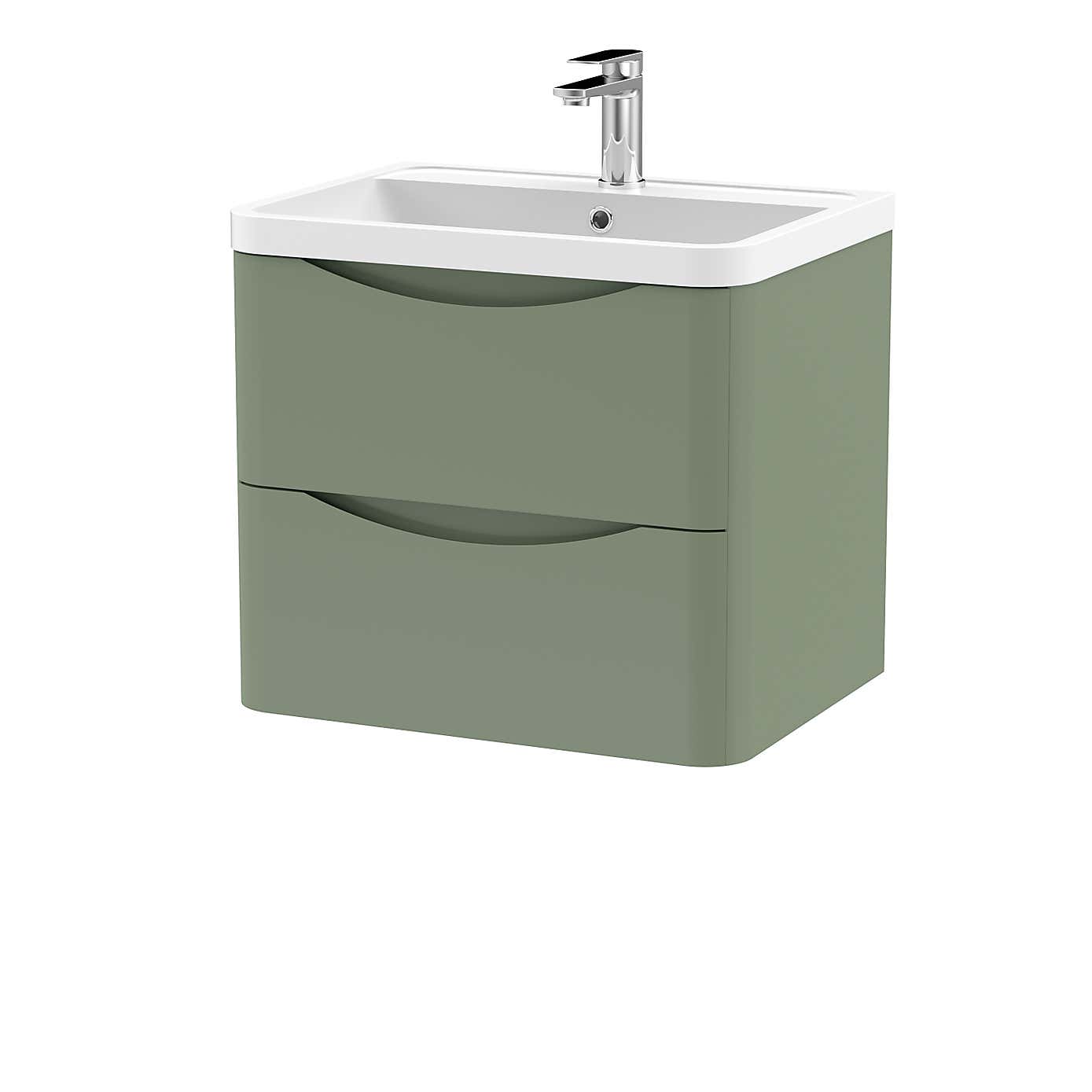 Lunar Wall Mounted 2 Drawer Vanity Unit with Polymarble Basin