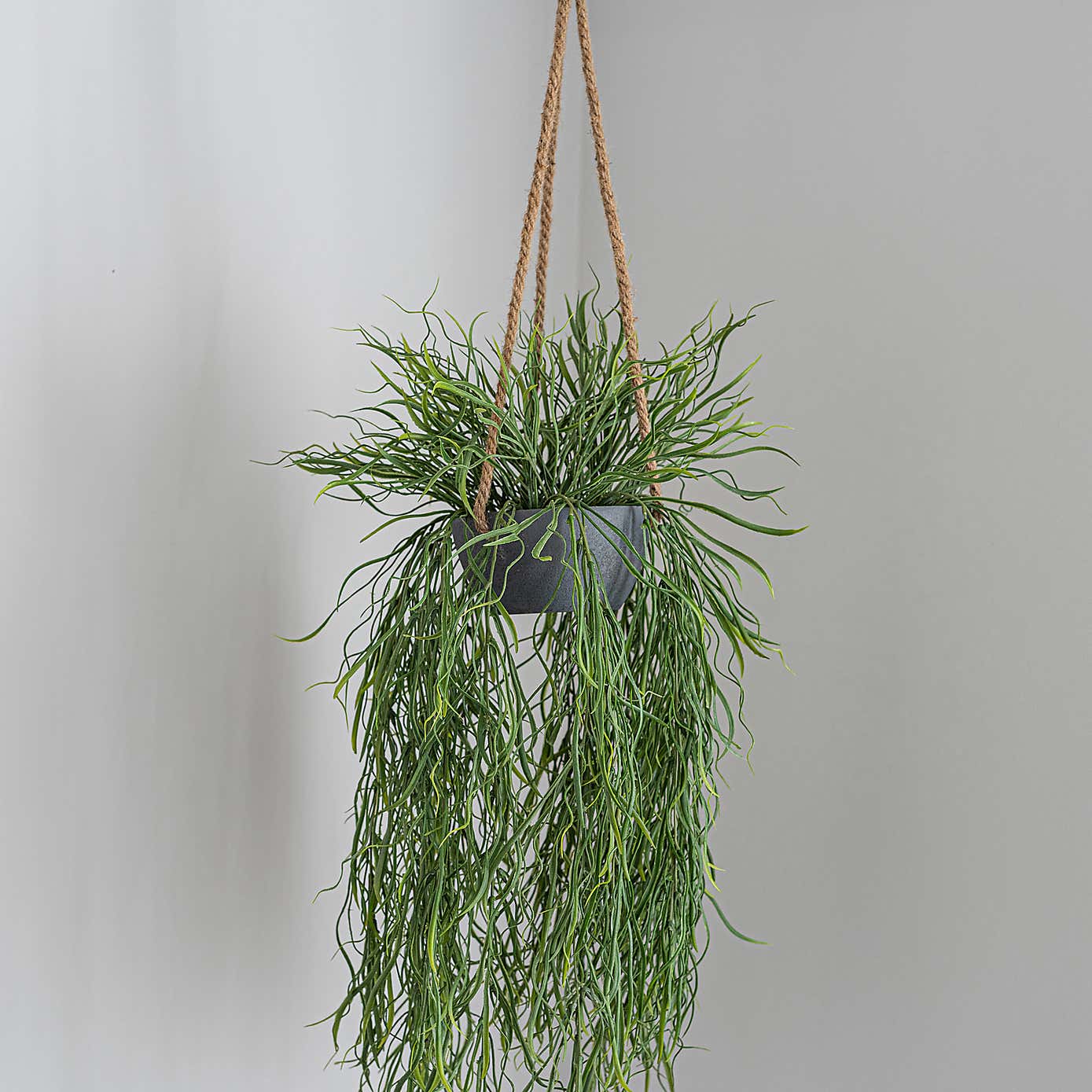 Artificial Trailing Grass in Hanging Grey Plant Pot