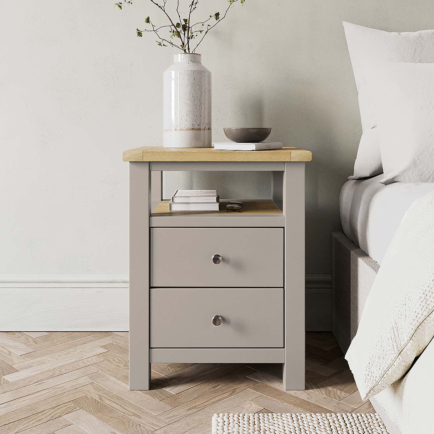 Olney 2 Drawer Bedside Stone