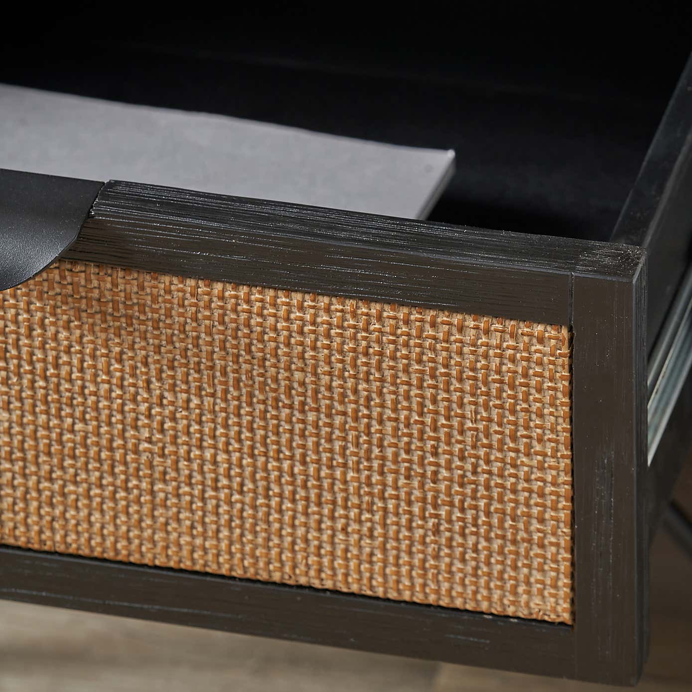 Fiji Bedside Table, Acacia Wood and Rattan