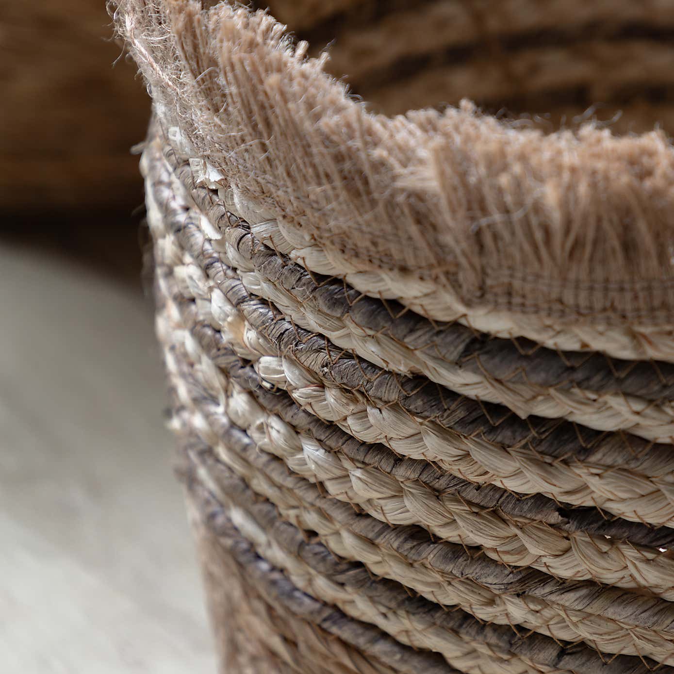 Set of 3 Fringed Woven Stripe Storage Baskets