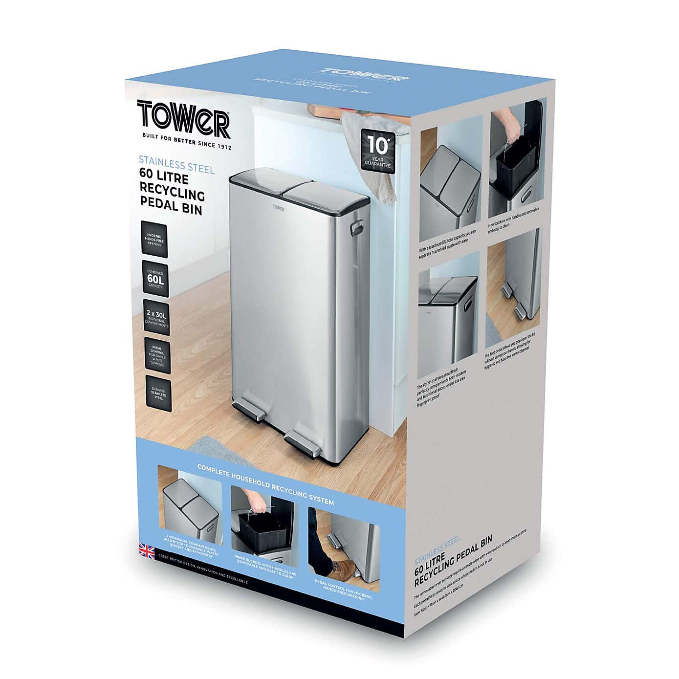 Tower 60L Recycling Pedal Bin
