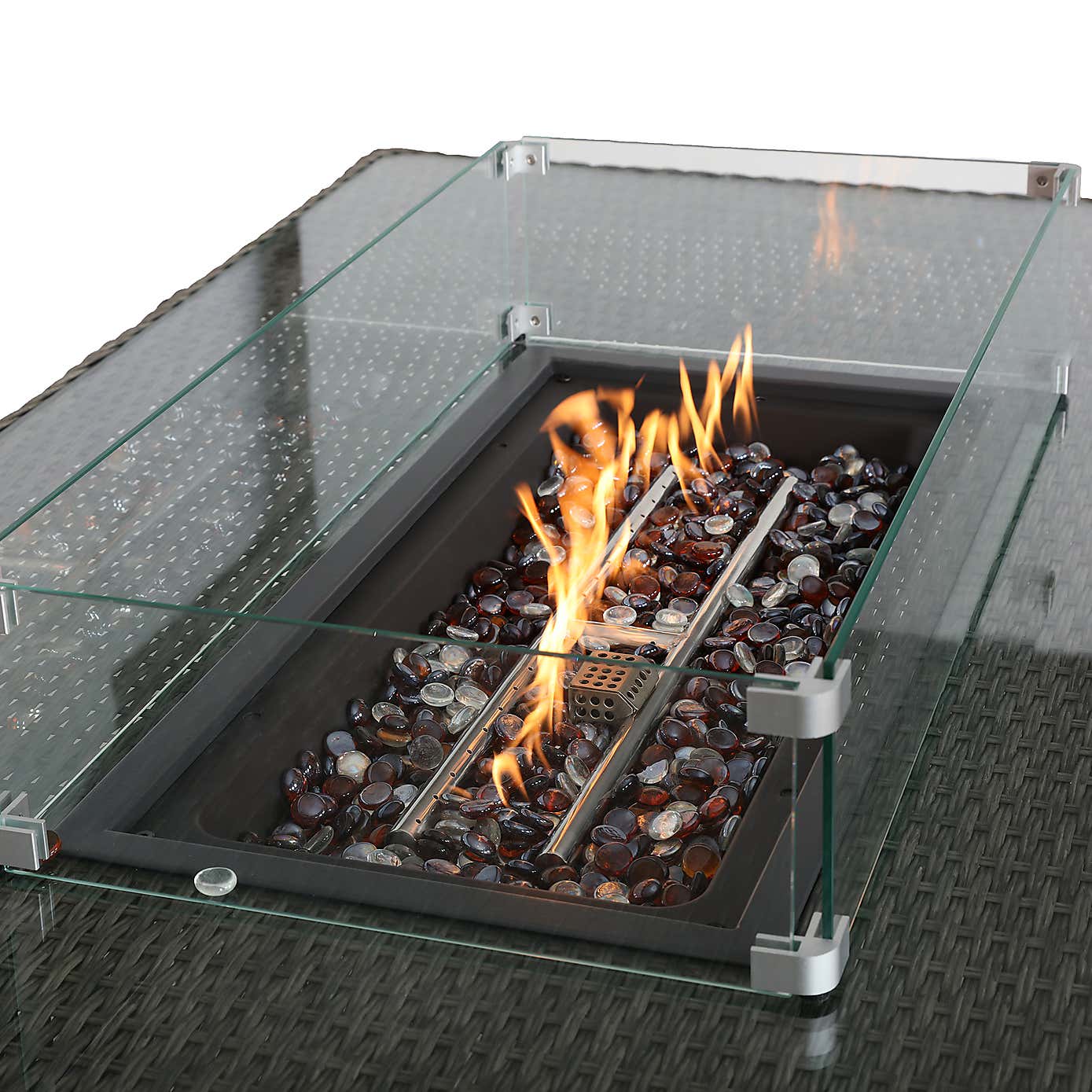 Paris 7 Piece Deluxe Modular Corner Dining Set with Rectangular Firepit