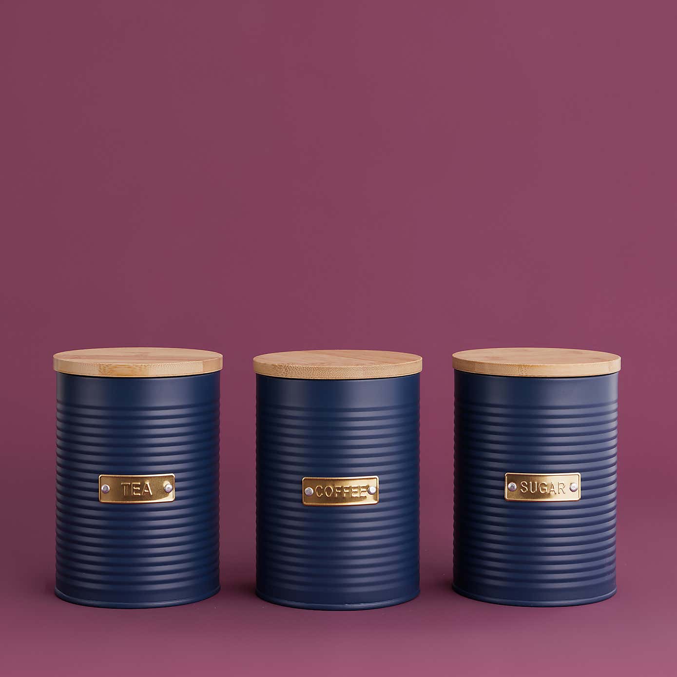 Typhoon Otto Set of 3 Navy Round Tea, Coffee & Sugar Canisters
