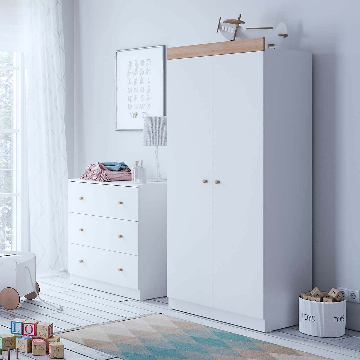 Little Acorns Burlington 3 Drawer Chest and Wardrobe Nursery Set