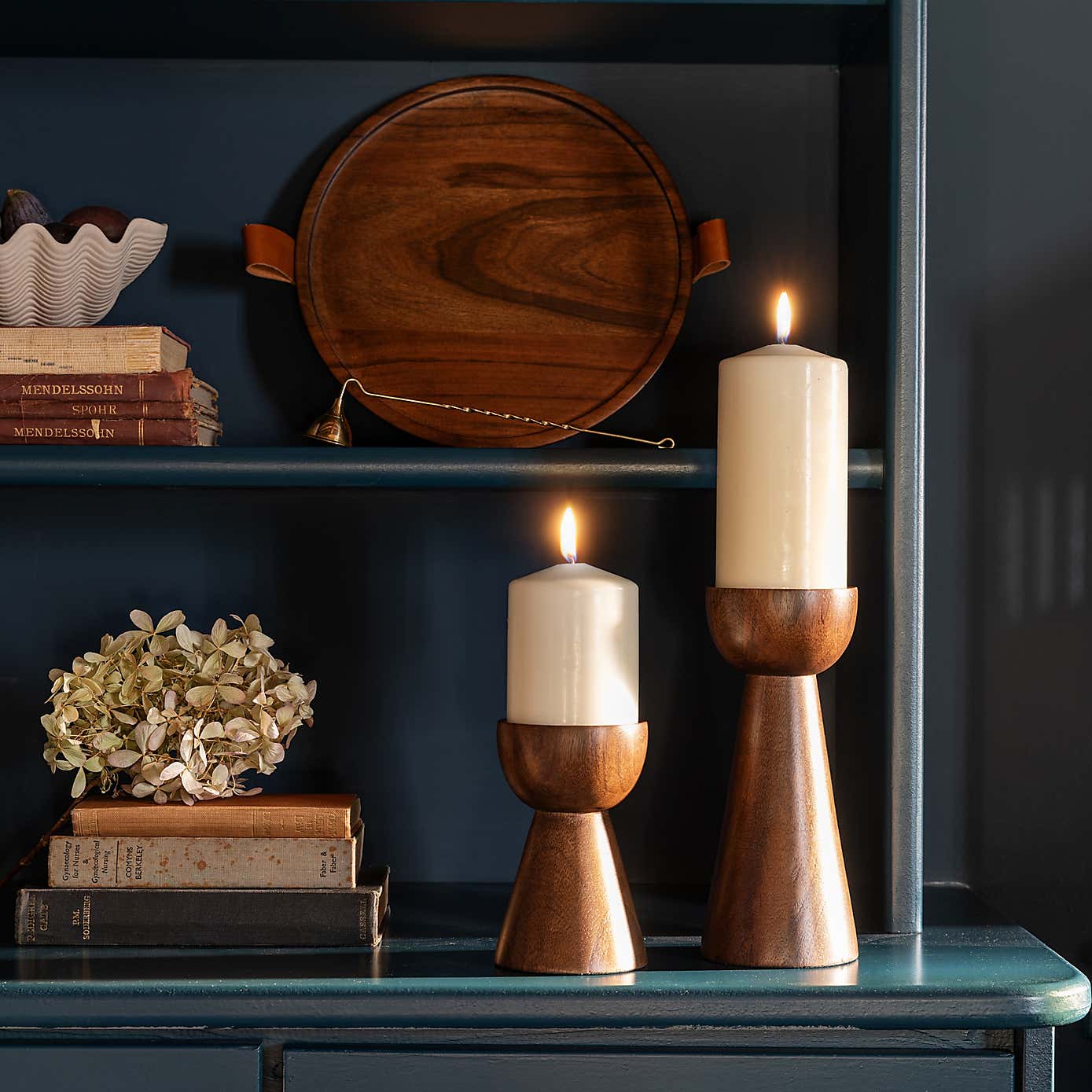 Harvey Walnut Wooden Round Candle Tray