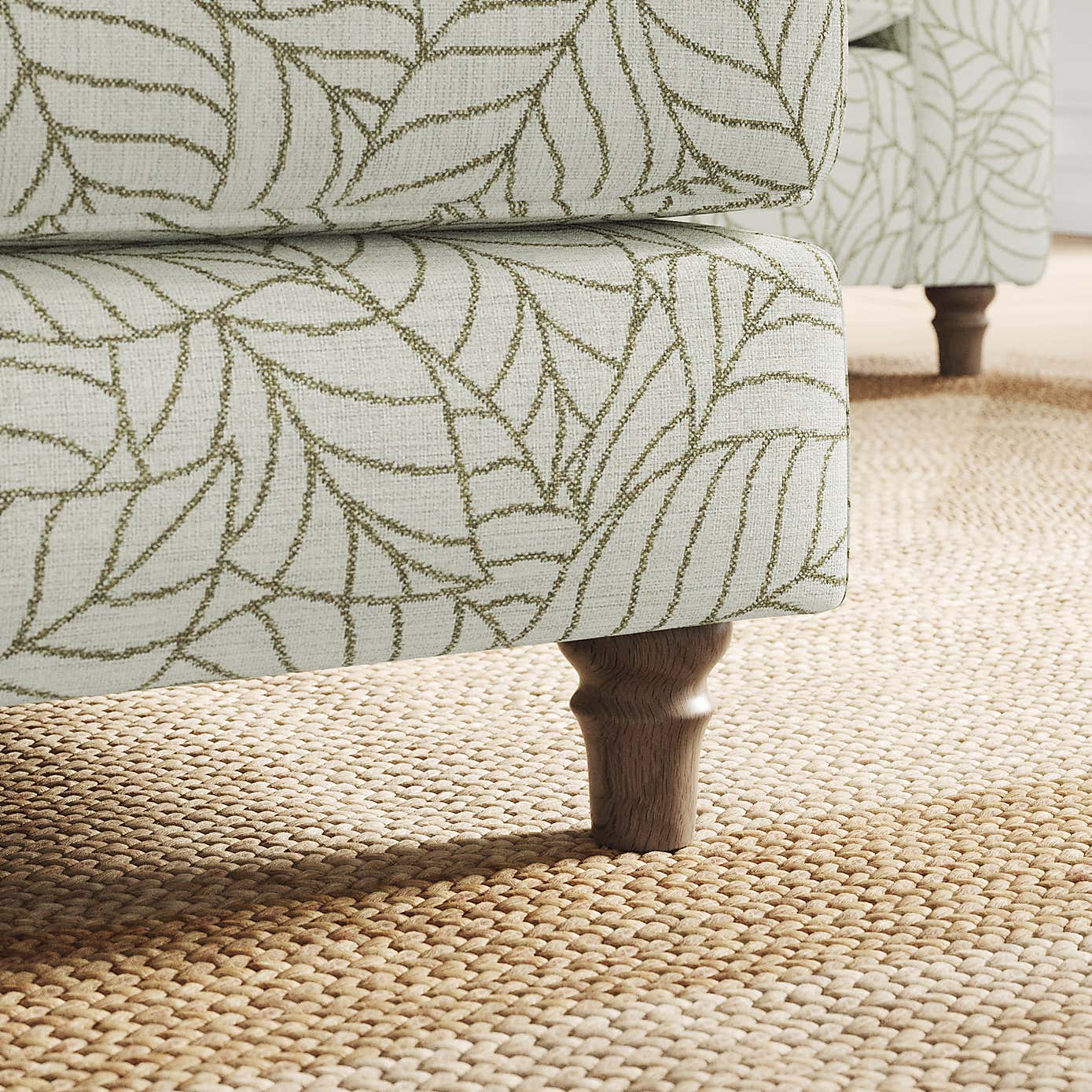 Flori Footstool, Leaf Print Fabric