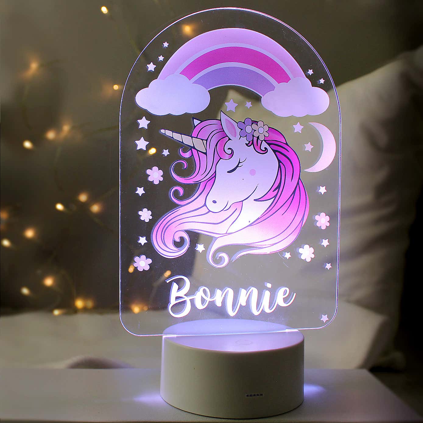 Personalised Pink Unicorn Colour Changing Night LED Light