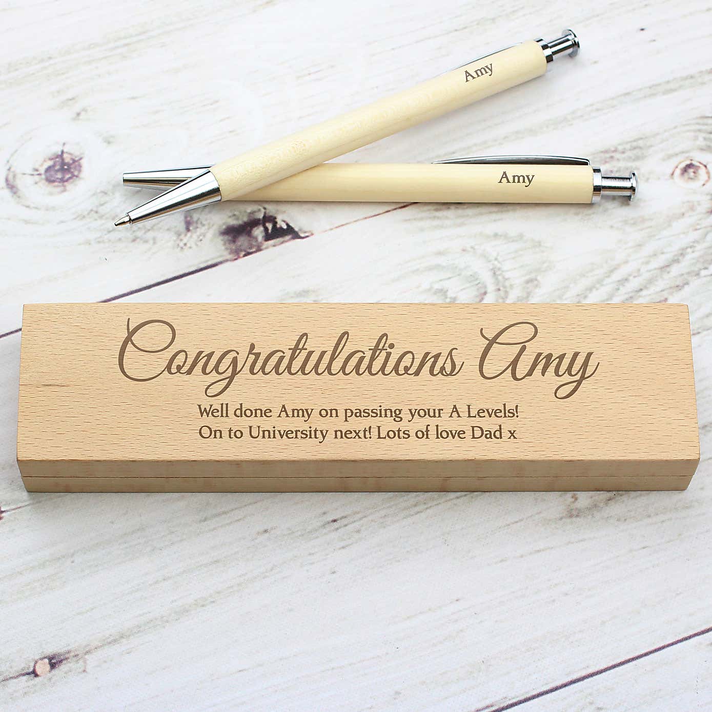 Personalised Any Message Wooden Pen and Pencil Box Set