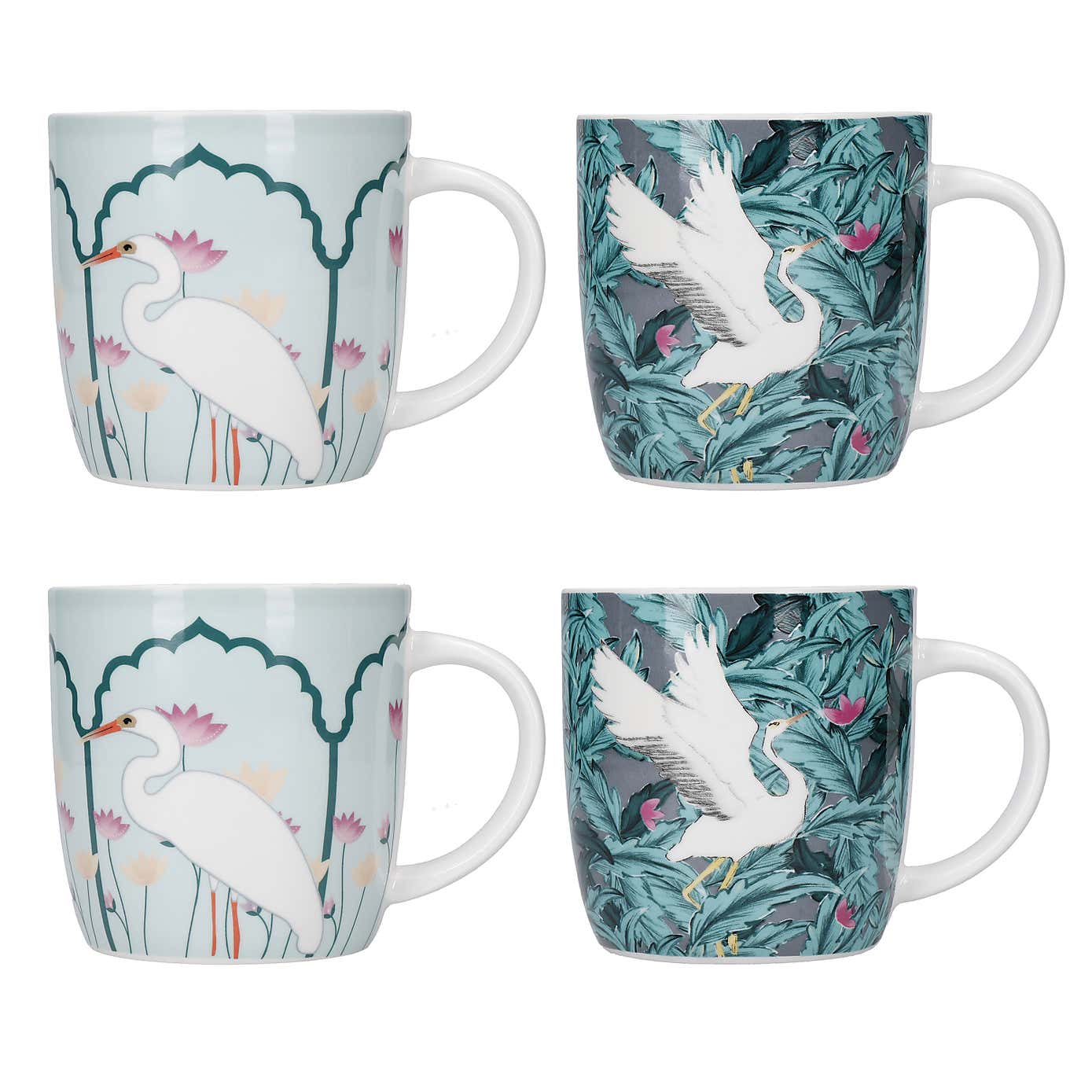 Kitchencraft Set of 4 Exotic Birds Green Stoneware Mugs