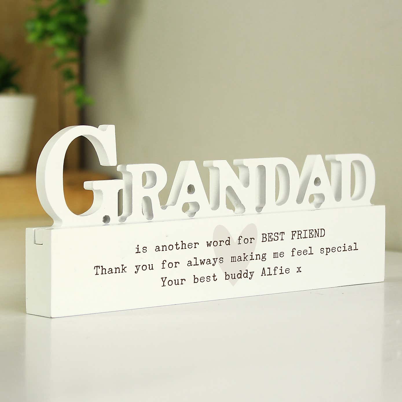Personalised Free Text Heart Wooden Grandad Ornament