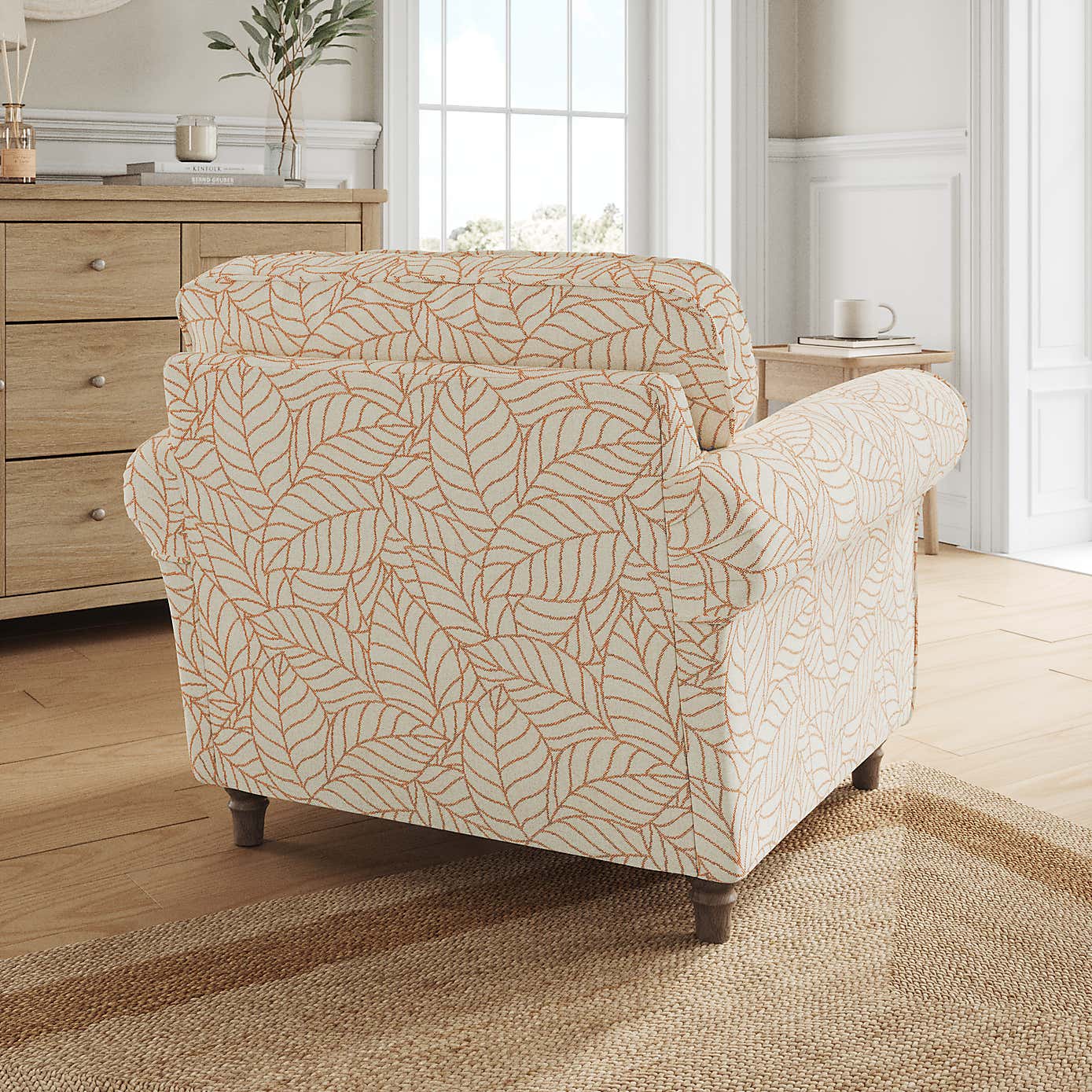 Flori Armchair, Leaf Print Fabric