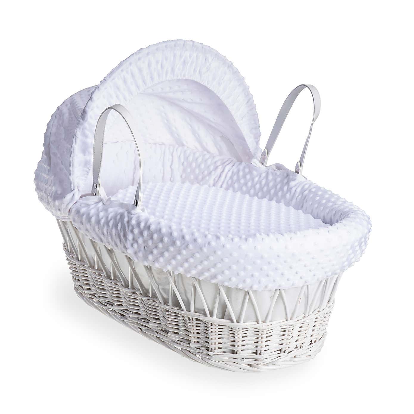 Clair de Lune Dimple Wicker Moses Basket with White Rocking Stand