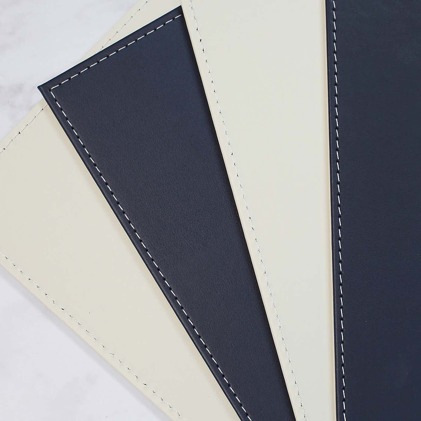 Set of 4 Reversible Navy & Cream Faux Leather Placemats