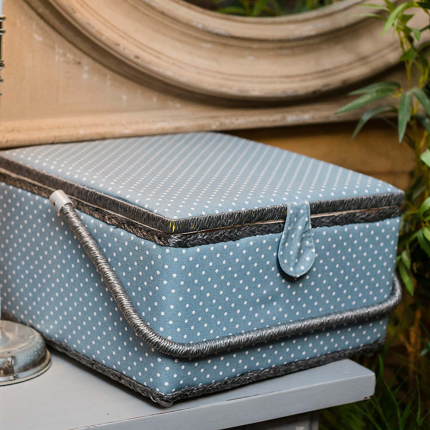 Blue Tiny Dots Extra Large Sewing Basket